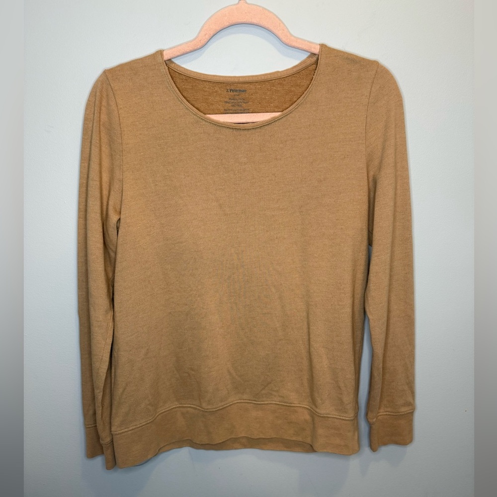 J. Peterman Camel Hanging Out Crew Top Small Academia Quiet Luxury